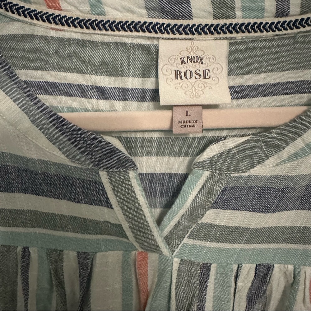 Knox Rose Striped Blouse with Three-Quarter Sleeves, Size L - Picture 3 of 4